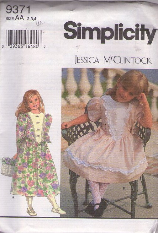 Simplicity 9371 Vintage 80's Sewing Pattern Girl's Formal Dresses, Designer Jessica McClintock Modest Garden Party, Cottagecore Dress, 2 Styles Size 2-4