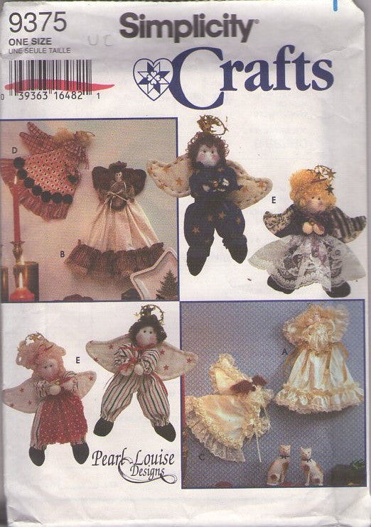 Simplicity 9375 Vintage 90's Sewing Pattern Doll Crafts, Shabby Chic, Pearl Louise Designs Holiday Christmas Angel Dolls, Ornamental, Decor, Tree Topper 3 Sizes