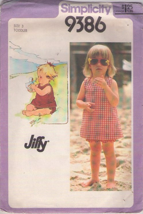 Simplicity 9386 Vintage 80's Sewing Pattern Girl's Separates, Easy Jiffy TODDLER Short Sundress Dress Top & Ruffled Bloomers Panties Size 3
