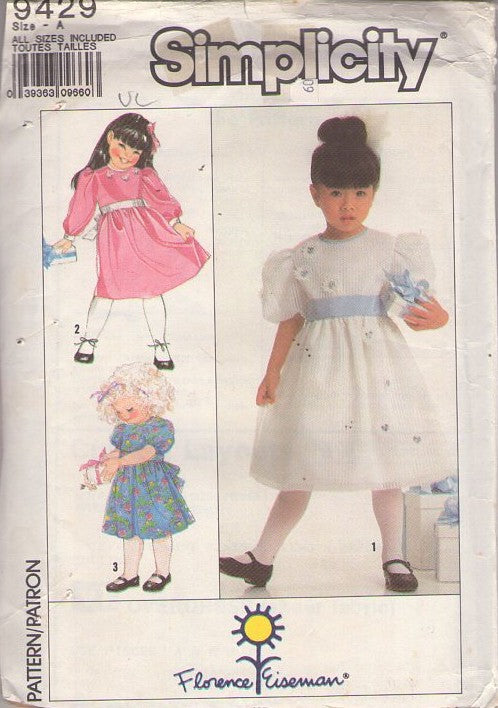 Simplicity 9429 Vintage 80's Sewing Pattern Girls' Modest Fancy Dress Set, Church, Party, Designer Florence Eiseman Size 3-6