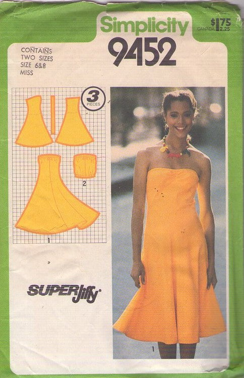 Simplicity 9452 Vintage 80's Sewing Pattern Easy Summer Set, Super Jiffy Strapless Tube Top or Fit & Flared Sundress Dress Size 6-8