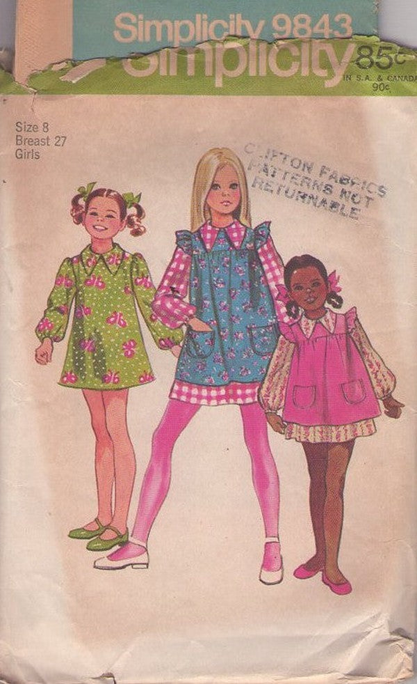 Simplicity 9843 Vintage 70's Sewing Pattern Girl's Mod Dress Set, Brad ...