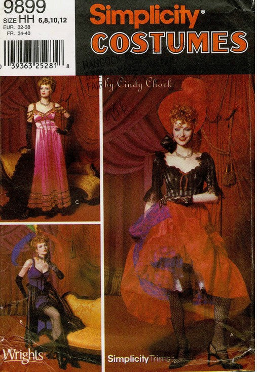 Simplicity 9899 5435 0662 Retro 2001 Sewing Pattern Theatrical Costumes, From the Movies, Moulin Rouge, Burlesque Saloon Girl Can Can Dress, Knickers, Pantaloons, Hats 6-12