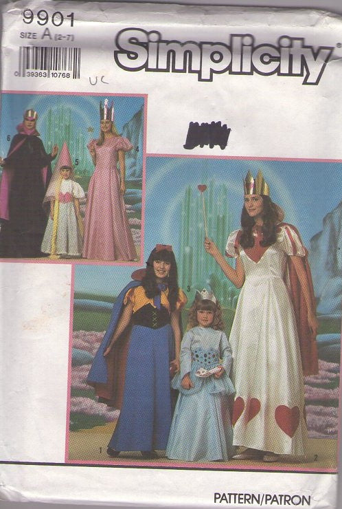 Simplicity 9901 Vintage 90's Sewing Pattern Dress Up Costumes, Easy Disney and Halloween Princess Dress, WICKED Glinda, Cinderella, Snow White & MORE Size 2-7