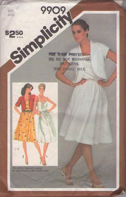 Simplicity 9909 Vintage 80's Sewing Pattern Disco Dress Set, Lace Front Summer Sundress, Flared Skirt Sundress & Cover Up Jacket Size 10