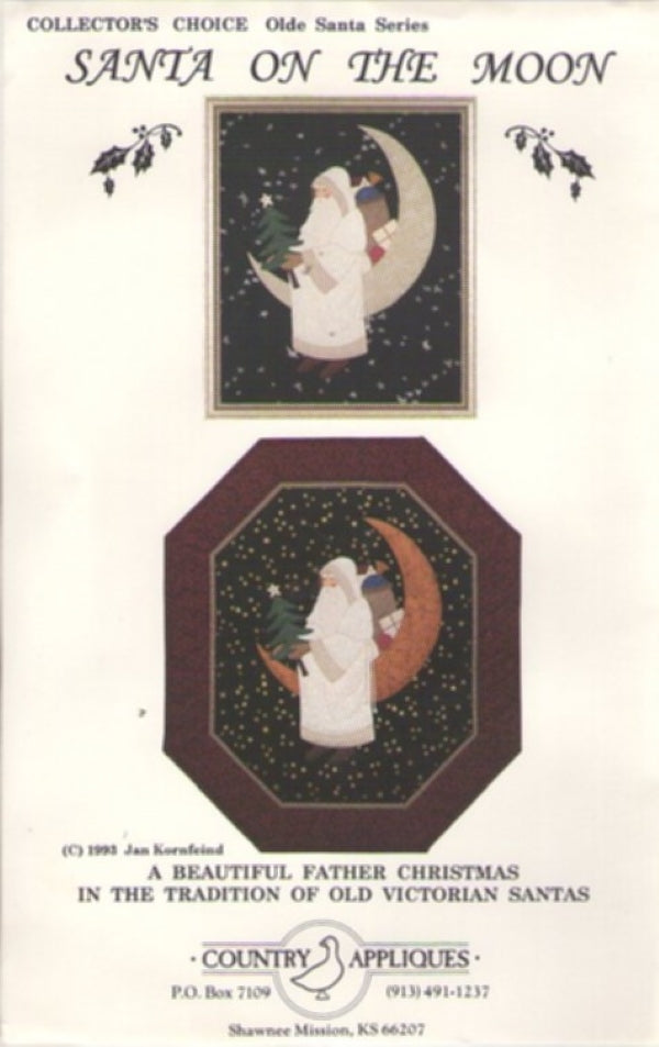 Country Appliques CA-75 Vintage 90's Sewing Pattern Santa On The Moon, Old Victorian Father Christmas Wall Hanging by Jan Kornfeind