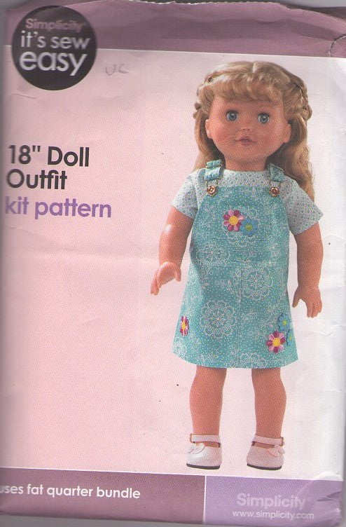 Simplicity 5029 Retro 2010 Sewing Pattern Sample Doll Clothes, Easy Fat Quarter Bundle 18 American Girl Sized Doll Top & Jumper