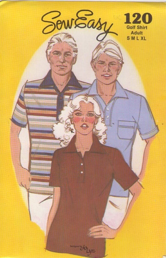 Sew Easy 120 Vintage 80's Sewing Pattern Easy to Sew Unisex Collared Golf Shirt, Polo Shirt Size S-XL