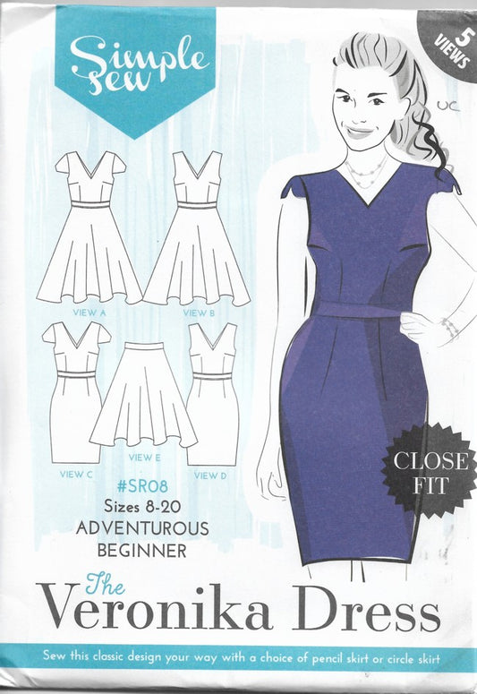 Simple Sew SR08 Retro 2016 Sewing Pattern Rockabilly Style Dress Set, Skirt, Sheath or Flared, 5 Styles Size 8-20