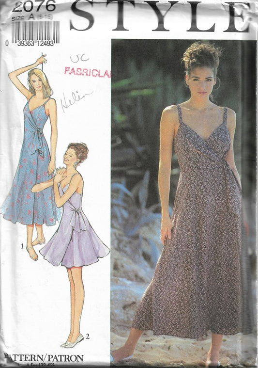 Style 2076 Vintage 90's Sewing Pattern Saucy Wrap Around and Tie Flared Summer Sundress, Mini or Midi Dress Size 6-16