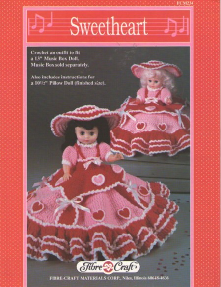Fibre Craft FCM234 Vintage 90's Crochet Pattern Sweetheart Music Box or Pillow Doll