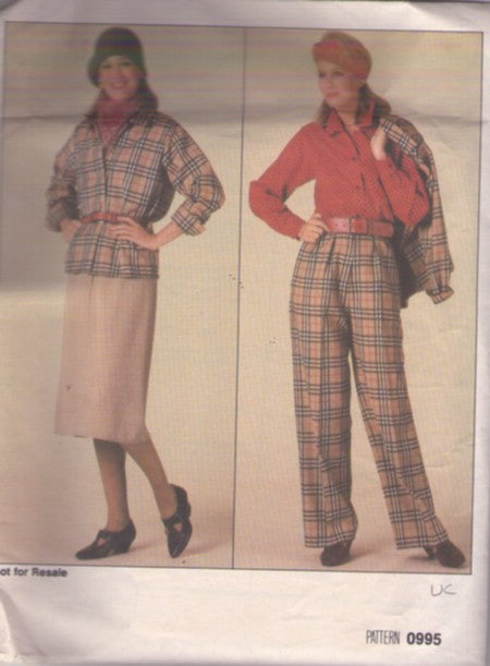 Vogue 0995 Vintage 80's Sewing Pattern Promo Jacket, Top Blouse, Skirt, Pants, Classic Blouse Size 14-18