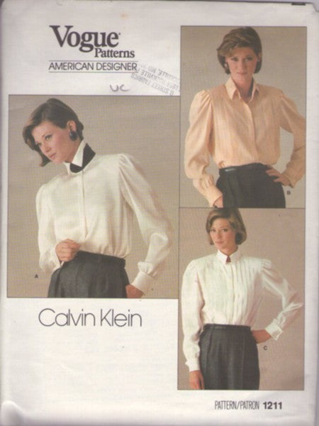 Vogue 1211 Vintage 80's Sewing Pattern Career Blouses, American Designer Calvin Klein, Suit Blouse Set, STEAM PUNK Victorian Looks, Pleats, Collar, Tucks Size 12