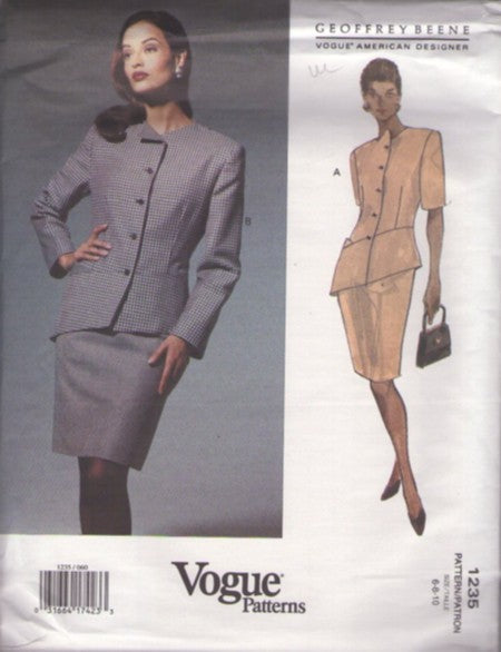 Vogue 1235 Vintage 90's Sewing Pattern American Designer Suit Dress, Geoffrey Beene, Avant Garde Asymmetric Suit Jacket & Slim Pencil Skirt, 2 Piece Suit Dress Size 6-10
