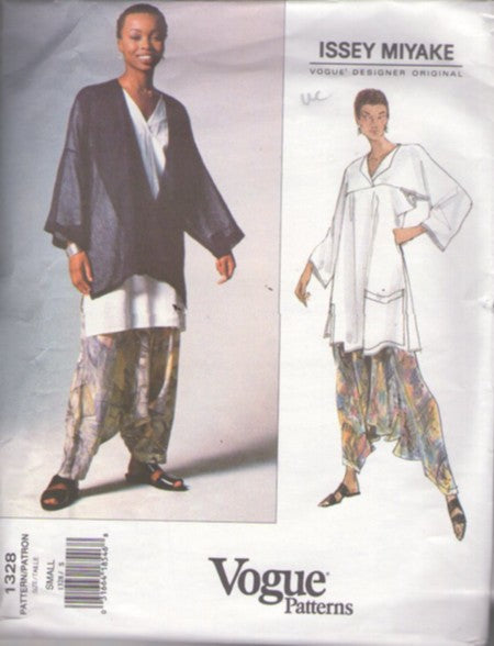 Vogue 1328 Vintage 90's Sewing Pattern Rare ISSEY MIYAKE Separates, Designer Original, Oversized Draped Tunic Top Blouse, Dropped Crotch, MC Hammer Look, Pants, Kimono Jacket Size Small 8-10
