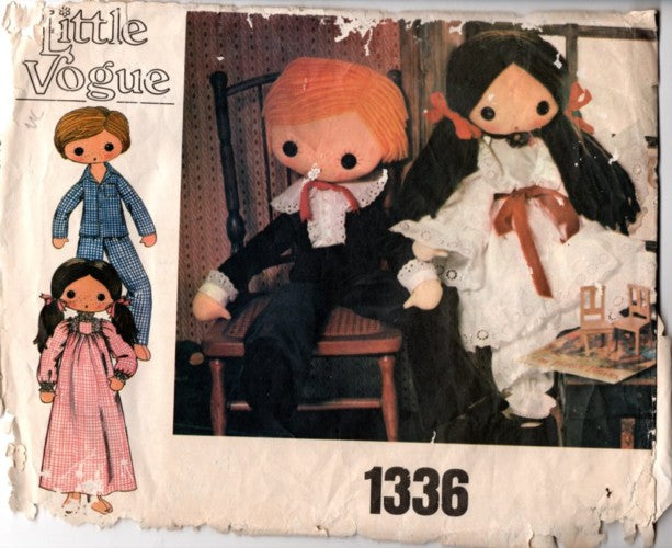 Vogue 1336 Vintage 70's Sewing Pattern MCM Big Eye Dolls, Boy & Girl, Victorian and Sleepwear Outfits OZ
