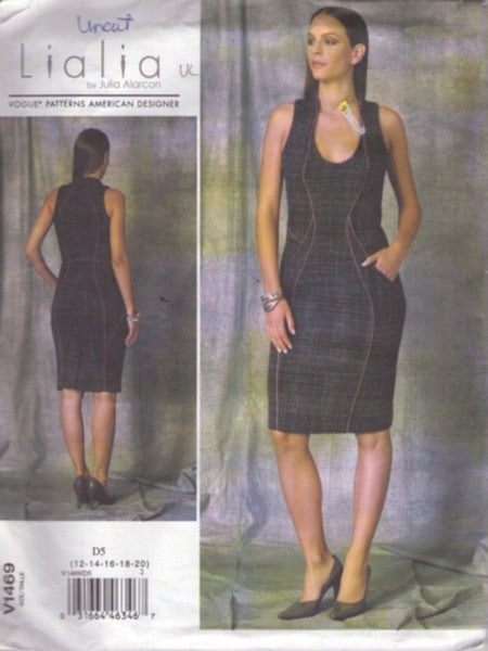 Vogue 1469 Retro 2015 Sewing Pattern American Designer Dress, Lialia by Julia Alarcon, Bodycon Stitch & Seam Details Cocktail Party Club Dress Size 12-20