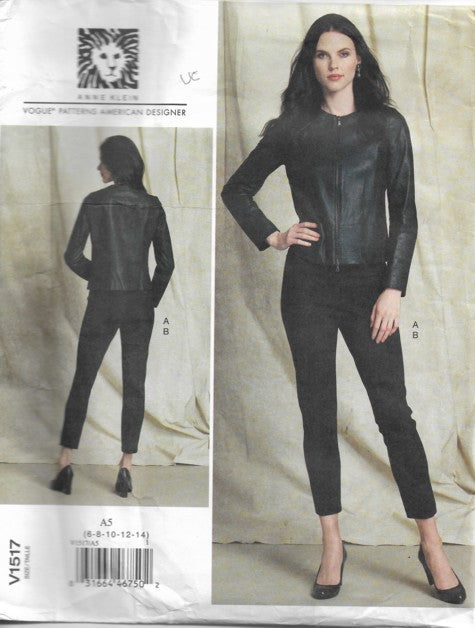 Vogue 1517 Retro 2016 Sewing Pattern American Designer Anne Klein Jacket, Pants, Moto Rockabilly Looks Size 6-14