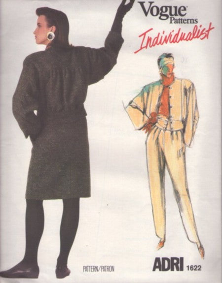Vogue 1622 Vintage 80's Sewing Pattern Designer Separates, Individualist Designer ADRI, Unique Cropped Jacket, Skirt & Draped Yoke Pants Size 10