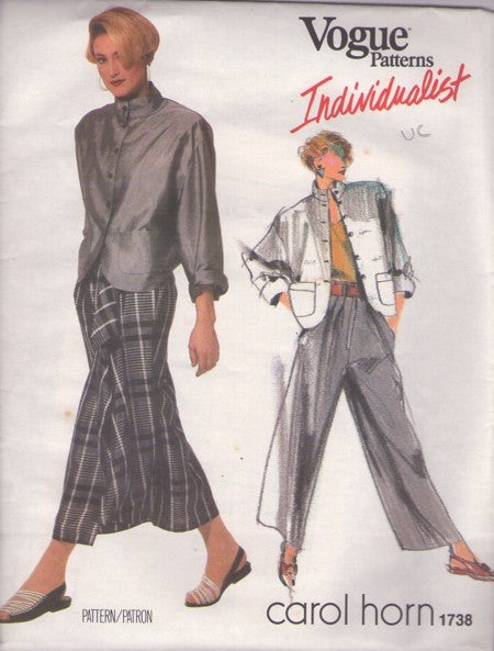 Vogue 1738 Vintage 80's Sewing Pattern Suit Separates, Individualist Designer Carol Horn, New Wave, Baggy Cropped Trousers, Shaped Jacket, Draped Skirt Size 10