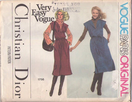 Vogue 1756 Vintage 70's Sewing Pattern Paris Original Jumpers, Designer Christian Dior, Ultra Suede, Leather Jumper, Cap Sleeve Dress Size 10