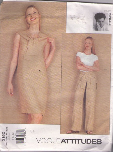 Vogue 2150 Retro 90's Sewing Pattern Casual Separates, Attitudes American Designer Original Issac Mizrahi Raglan Tshirt Top, Skirted Wrap & Tie Front Pants, Shoulder Cape Wrap Pullover Dress Size 8-12