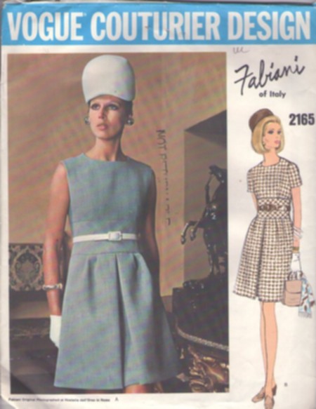 Vogue 2165 Vintage 60's Sewing Pattern Mod Space Age Dress, Couturier Design, Designer Fabiani of Italy, Wide Midriff, Front Pleat, 2 Styles Size 14
