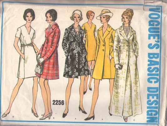 Vogue 2256 Vintage 60's Sewing Pattern Mod Evening Gown, Coat, Basic Design, Princess Seams, V Neck Dress, Jacket, Floor Length Evening Gown & Opera Coat MUST HAVE Size 12