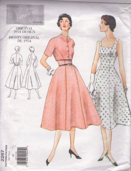 Vogue 2267 Retro 90's Sewing Pattern Repro 50s Dress, Vintage Model 1954 Original Design, Lucy Rockabilly Square Neck Flared Sun or Cocktail Party Dress, Cropped Bolero Jacket Size 14