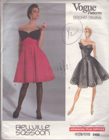 Vogue 2468 Vintage 90's Sewing Pattern Prom Party Gown, Designer Original, Bellville Sassoon, New Wave, Girl's Just Wanna Have Fun POINTED BODICE, Avant Garde Size 6-10
