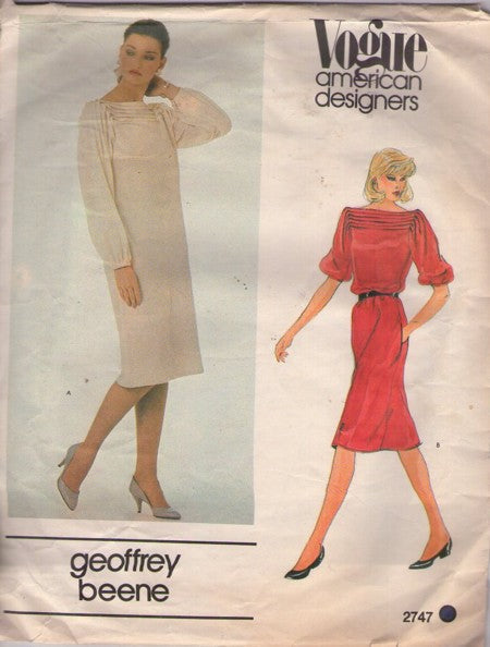 Vogue 2747 Vintage 90's Sewing Pattern Column Dress, American Designer Geoffrey Beene Horizontal Pin Tuck Pleats Straight Fit Party Dress Size 12