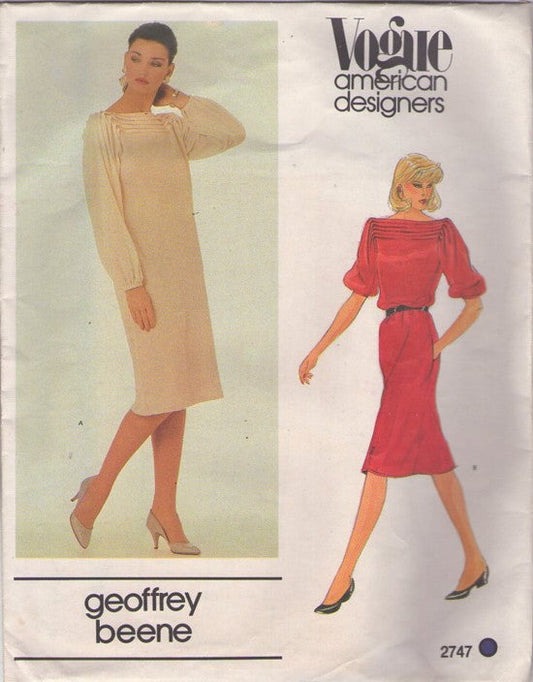 Vogue 2747 Vintage 90's Sewing Pattern Column Dress, American Designer Geoffrey Beene, Horizontal Pin Tuck Pleats Straight Fit Party Dress Size 10