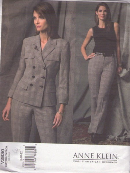 Vogue 2830 Retro 2004 Sewing Pattern Suit Separates, American Designer Original Anne Klein, Double Breasted Suit Jacket, Contour Waistband Mock Fly Slacks Size 8-12