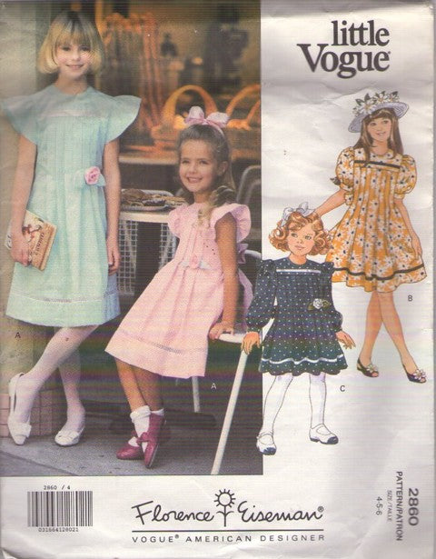 Vogue 2860 Vintage 90's Sewing Pattern Girl's Dress, American Designer Florence Eiseman, Cottagecore, Modest School or Party Styles Size 4