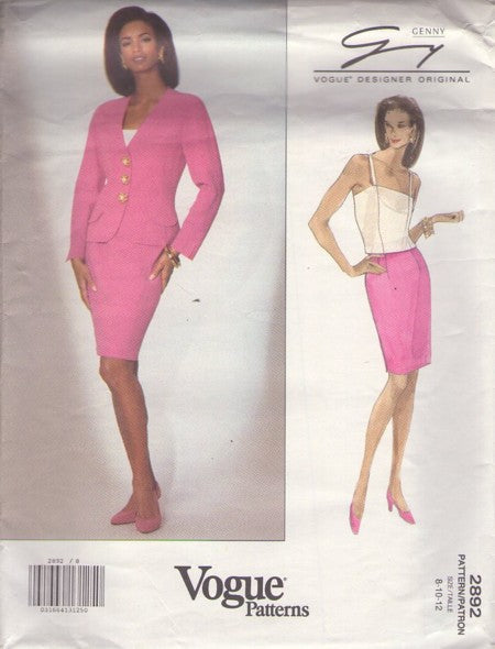 Vogue 2892 Vintage 90's Sewing Pattern Designer Suit Dress, Original by Genny Dynasty Power Suit, Fitted Blazer Jacket, Sheath Pencil Skirt, Camisole Top Size 8-12