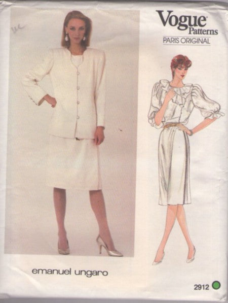 Vogue 2912 Vintage 80's Sewing Pattern Designer Suit Separates, Paris Original Emanuel Ungaro, Wrap Front Ruffled Blouse, Power Suit Jacket, A-Line Wrap Skirt Size 14