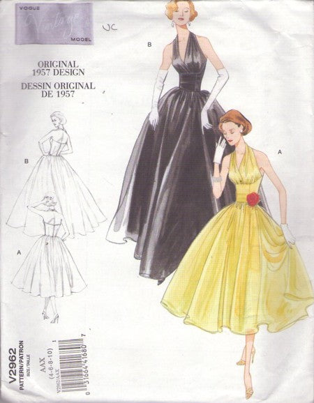 Vogue 2962 Retro 2007 Sewing Pattern Vintage Halter Gown, Repro, 1957 50s Original Design, Cinched Midriff Rockabilly Sun Dress, Evening Gown, Marilyn Monroe GALA Styles Size 4-10