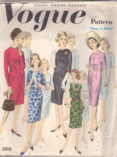 Vogue 3010 Vintage 60's Sewing Pattern Classic Dress Set, Easy to Make Rockabilly Mad Men Basic Dress Design, SO MANY STYLES, Secretary to Evening Cocktail Party Size 16