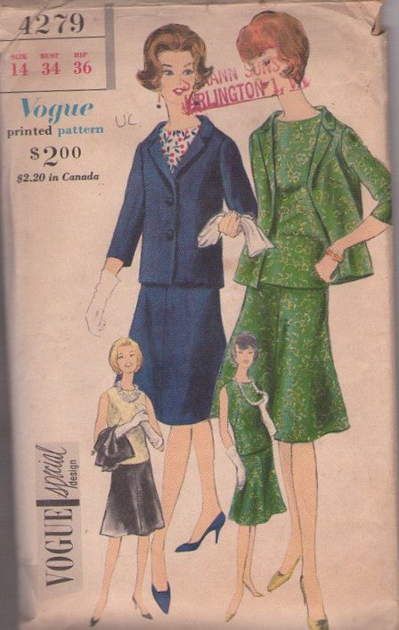 Vogue 4279 Vintage 60's Sewing Pattern Special Design Suit, Blouse, Jackie O Mad Men Flared or Gored Skirt, Blouse, Suit Jacket Size 14