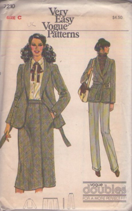 Vogue 7210 Vintage 70's Sewing Pattern Separates, Doubles for a More Perfect Fit Very Easy Shawl Collar Wrap Jacket, Wrap Around Skirt & Slacks Size C 10-12