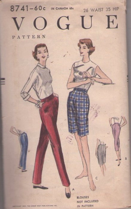 Vogue 8741 Vintage 50's Sewing Pattern Pants Set, Kate Hepburn, Rockabilly, Tapered Leg Trousers, Slacks, Capri Pants, Long Walking Bermuda Shorts, AMAZING Fit Size Waist 26 Size M