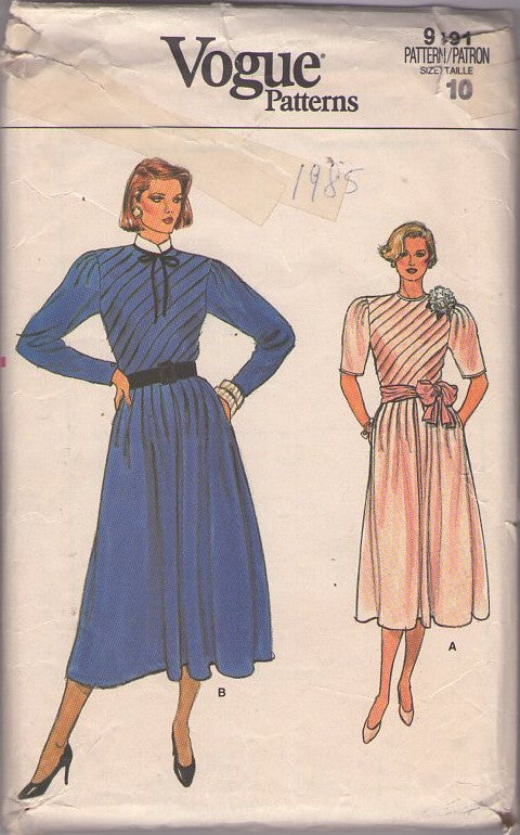 Vogue 9101 Vintage 80's Sewing Pattern Formal Dress, Diagonal Rows of Tucks, Flared Skirt Party Dress, Bridesmaid Gown Size 10