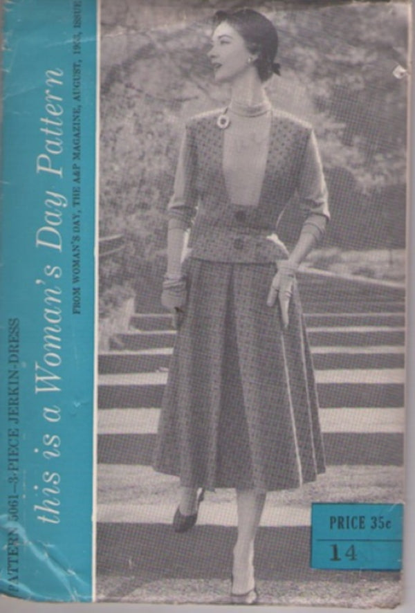 Woman's Day 5061 Vintage 50's Sewing Pattern Lucy Style 3 Piece Jerkin Dress, Vest Top, Blouse, Pleated Skirt Size 14