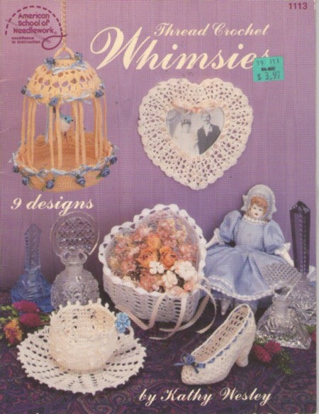 American School of Needlework Book 1113 Vintage 90's Craft Pattern, Crochet Whimsies by Kathy Wesley, 9 Designs